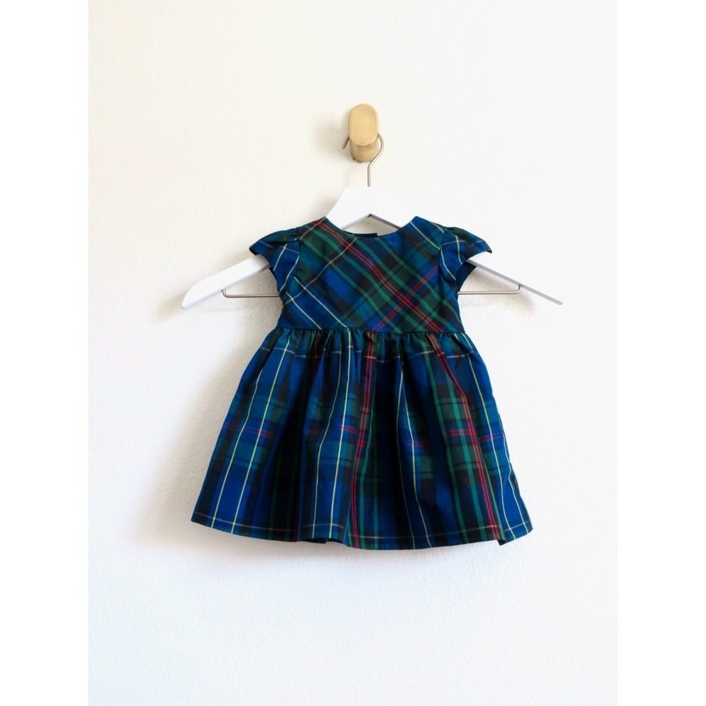 Ralph Lauren Tartan Plaid 2-Piece Dress Bloomers Blue Green SZ 6 Months